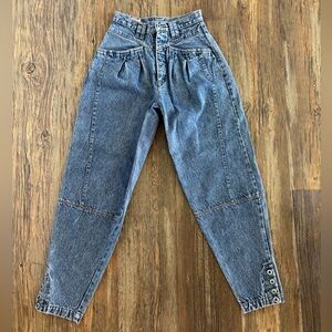 Nuovo High Rise Mom Jeans Womens 7 Double Yoke Blue Jewel Buttons Vintage 80s